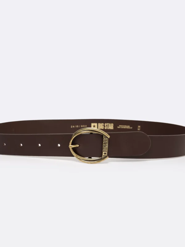 Pasek damski skórzany ze złotą klamrą brązowy 2410 804