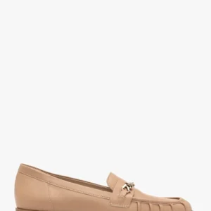 Beżowe mokasyny damskie z ozdobną cholewką