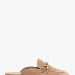 Welurowe klapki typu mule z ozdobą