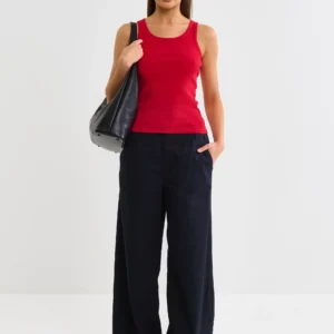 Koszulka damska na ramiączkach prążkowana czerwona Aurela 603