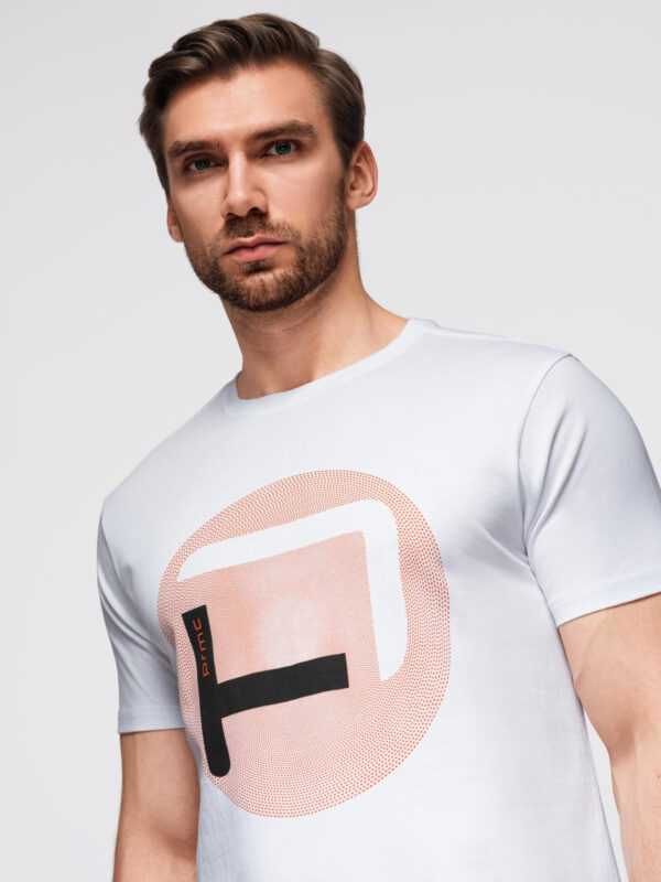 T-shirt męski z dużym nadrukiem – biały V1