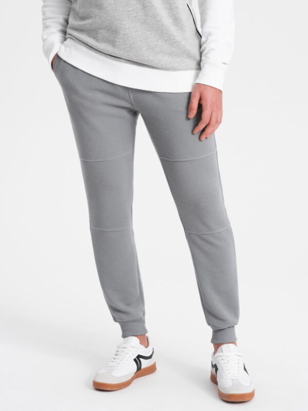 Spodnie dresowe męskie z tkaniny ottoman - szare V5