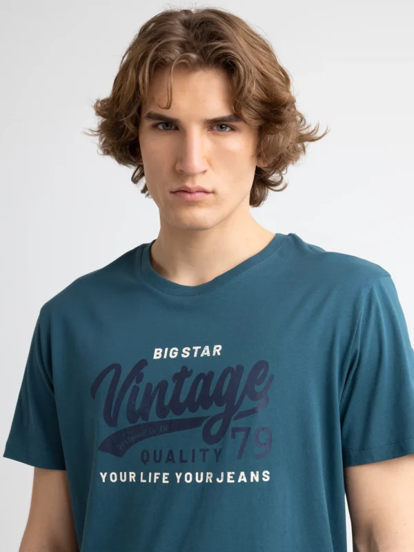 Koszulka męska z nadrukiem na piersi zielona Gralis 304