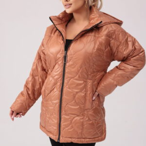 Pikowana jesienna brązowa kurtka Martyna z kapturem PLUS SIZE XXL JESIEŃ