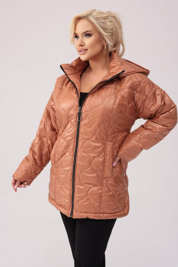 54ee0eeca0ea0addc38763bea475be5305882448 Pikowana jesienna brązowa kurtka Martyna z kapturem PLUS SIZE XXL JESIEŃ