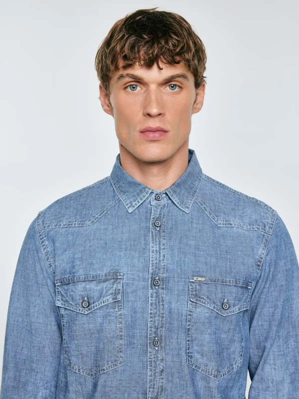 Koszula męska z imitacji jeansu niebieska Retinez 401