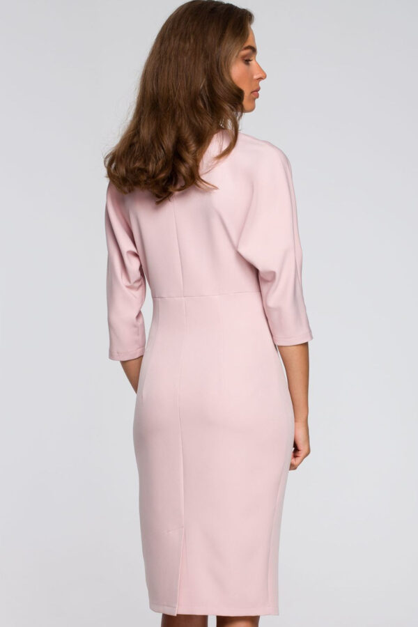 Sukienka elegancka ołówkowa z kimonowymi rękawami taliowana granatowa