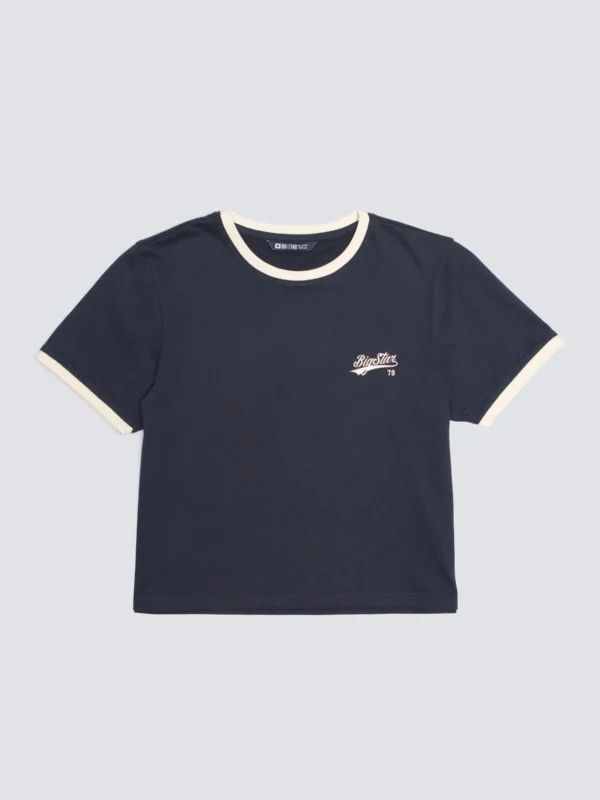 Koszulka dziewczęca z kontrastowym wykoŅczeniem granatowa Kola 403