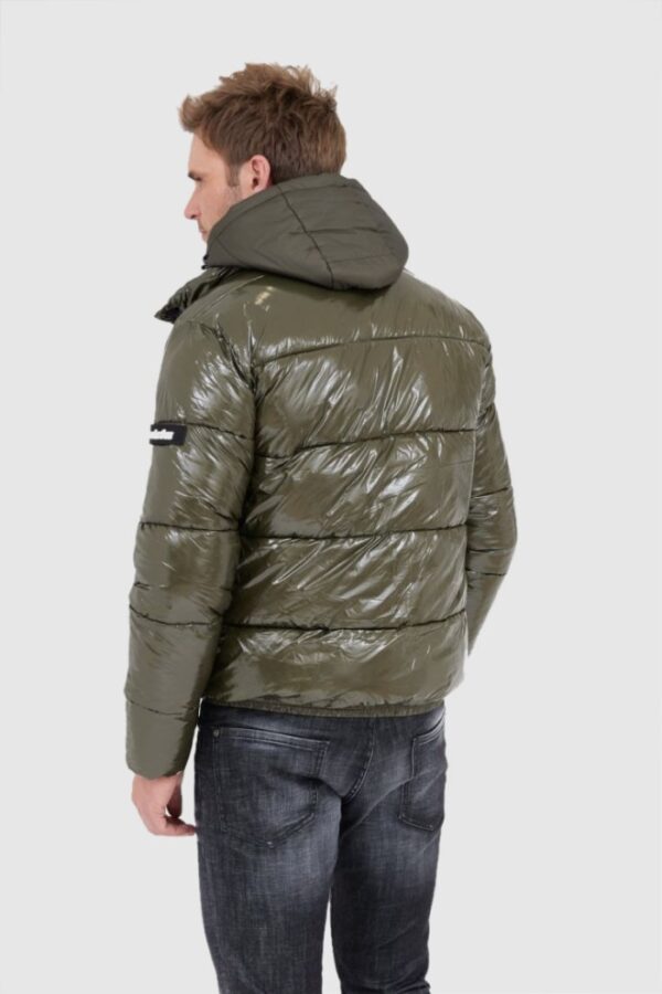 INVICTA Zielona męska błyszcząca kurtka puchowa z kapturem