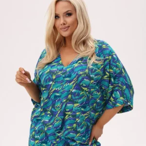 Wakacyjna bluzka Riva - Tropikalna Energia w odcieniach zieleni i niebieskiego PLUS SIZE XXL OVERSIZE