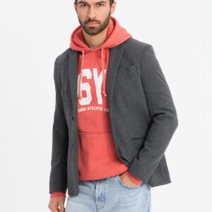 Elegancka marynarka męska z dekoracyjnymi guzikami na mankietach - grafitowa V1