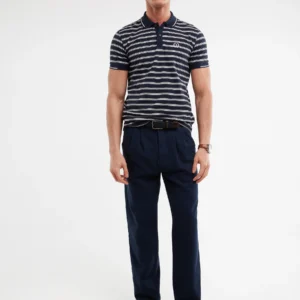 Spodnie męskie loose z dodatkiem lnu granatowe Patrik 403