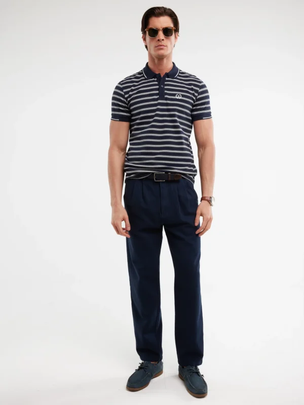 Spodnie męskie loose z dodatkiem lnu granatowe Patrik 403