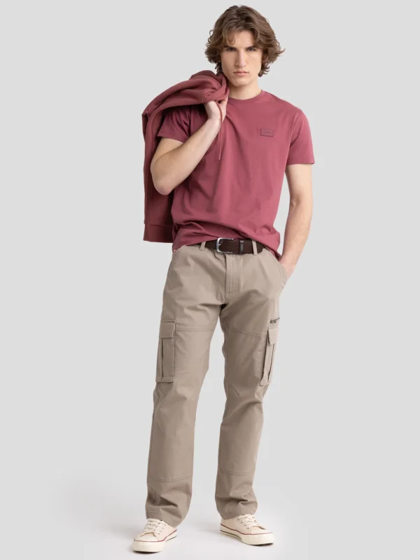 Koszulka męska z naszywką na piersi ciemnoróżowa Arriser 602