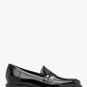 Czarne lakierowane mokasyny z okrągłym noskie