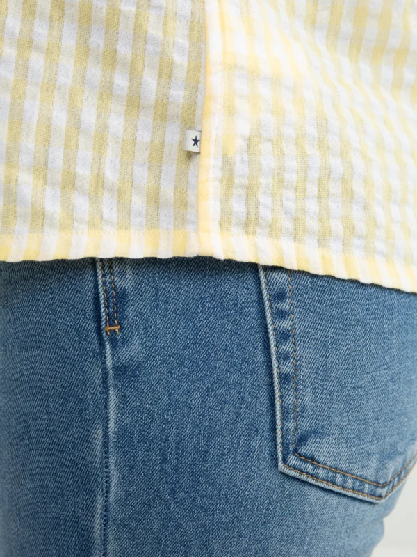 Bluzka dziewczęca ze strukturalnej tkaniny w kratkę żółta Kinga 200