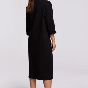 Ciepła sukienka oversize z golfem czarna bawełniana dzianina