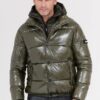 INVICTA Zielona męska błyszcząca kurtka puchowa z kapturem