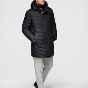 Długa pikowana kurtka męska z naturalnym wypełnieniem - czarna V1