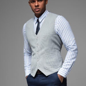 Dopasowana strukturalna męska kamizelka z naszywanymi kieszeniami – szary melanż V2