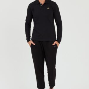 LA MARTINA Czarny męski longsleeve polo Piquet Stretch