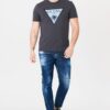 GUESS Grafitowy t-shirt męski z logo z palmą