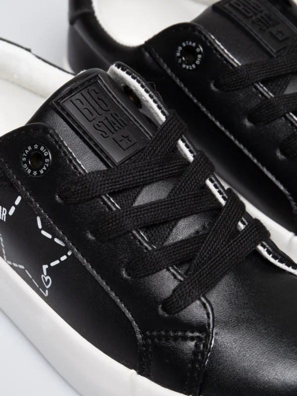 Trampki dziewczęce ze skóy ekologicznej czarne KK374223 906