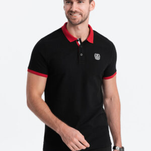 Męska koszulka polo z kolorowymi akcentami – czarny V3