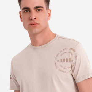 5f9575e326c7f07574ef80fa0b2d0c6517e54cff Męska bawełniana koszulka z nadrukiem w militarnym stylu – beżowa V1