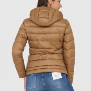 BLAUER Brązowa puchowa damska kurtka z kapturem Claudia fashion down jacket with hood