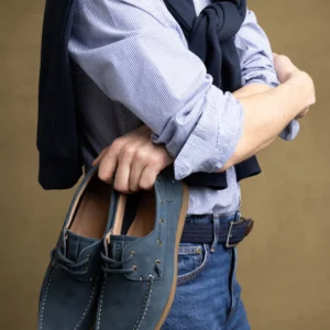 Mokasyny męskie ze skóry naturalnej granatowe RR174163 403