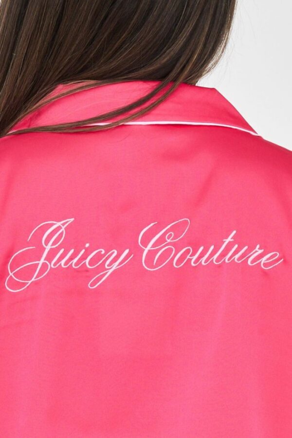 JUICY COUTURE Różowa satynowa koszula piżamowa damska z haftowanym logo