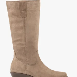 Szarobeżowe kozaki ze skóry welurowej