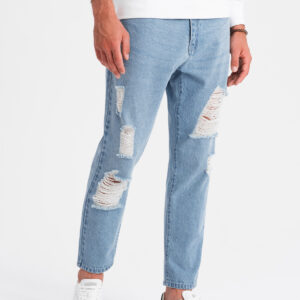 Męskie spodnie jeansowe TAPERED FIT z dziurami – jasnoniebieskie V1