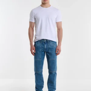 Jeansy męskie z naszytymi kieszeniami niebieskie Rikus 109