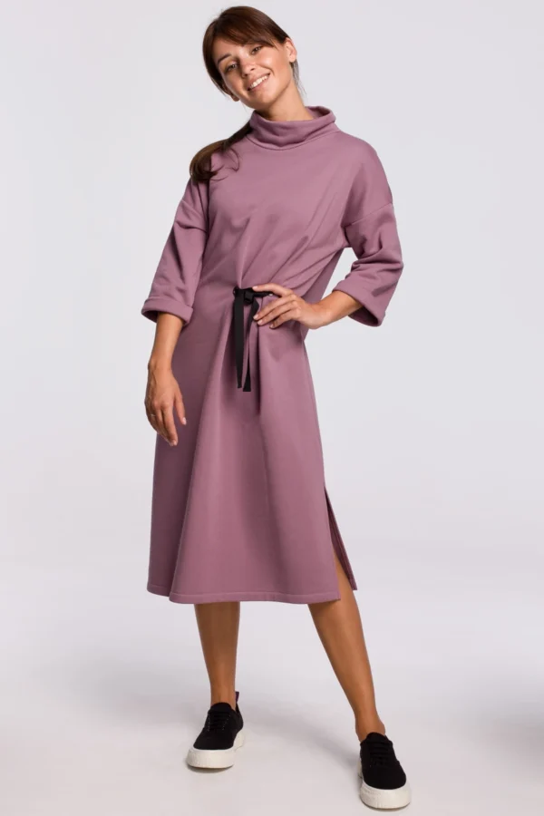 Ciepła sukienka oversize z golfem czarna bawełniana dzianina