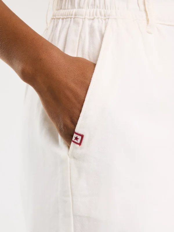 Spodnie damskie z szeroką nogawką z dodatkiem lnu białe Malu 101