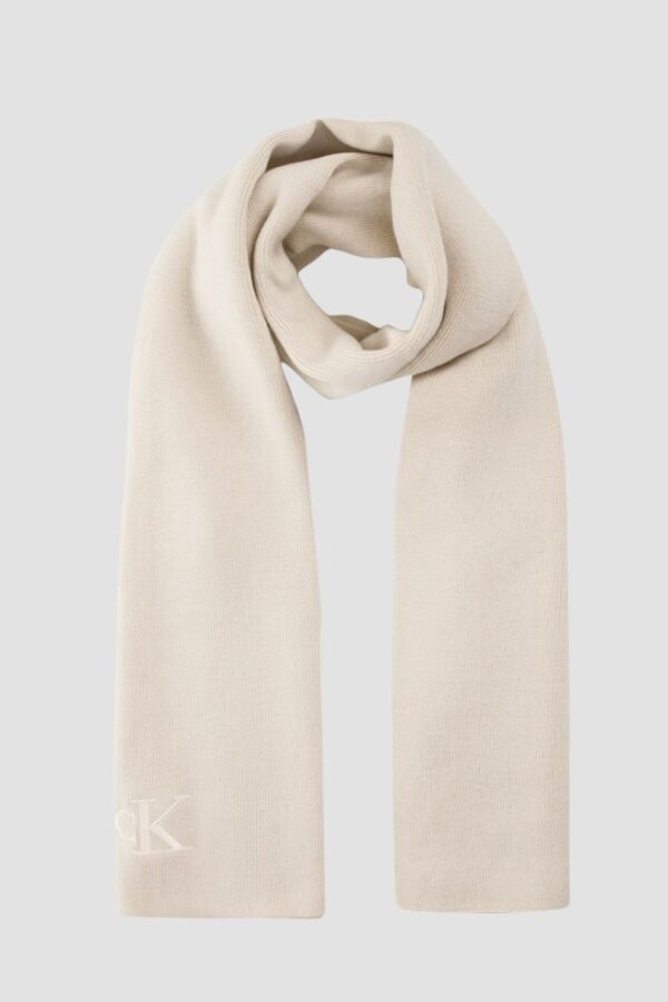 CALVIN KLEIN Beżowy damski szalik z haftowanym logo