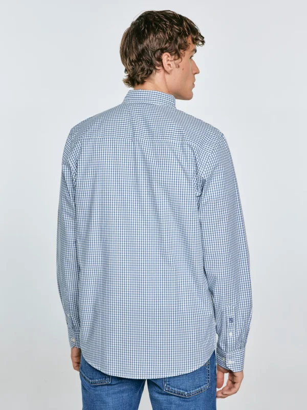 Koszula męska bawełniana w drobną kratę błękitna Gibbsoner 401