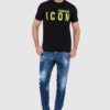 DSQUARED2 Czarny t-shirt męski z neonowym logo icon