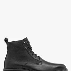 Czarne trzewiki męskie na spodzie z kontrastową wstawką