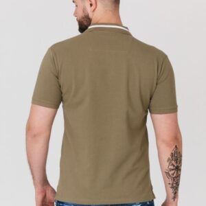 GUESS Khaki męska koszulka polo z paskiem na kołnierzyku