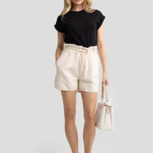 Szorty damskie paperbag kremowe Oliana 103