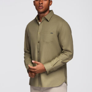 Bawełniana męska koszula z kieszenią REGULAR FIT - oliwkowa V2