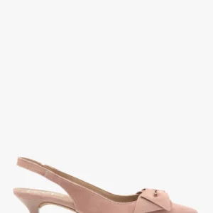 Różowe czółenka damskie bez pięty slingback z kokardą