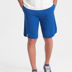 Szorty męskie dresowe z zaokrągloną nogawką - niebieskie V1