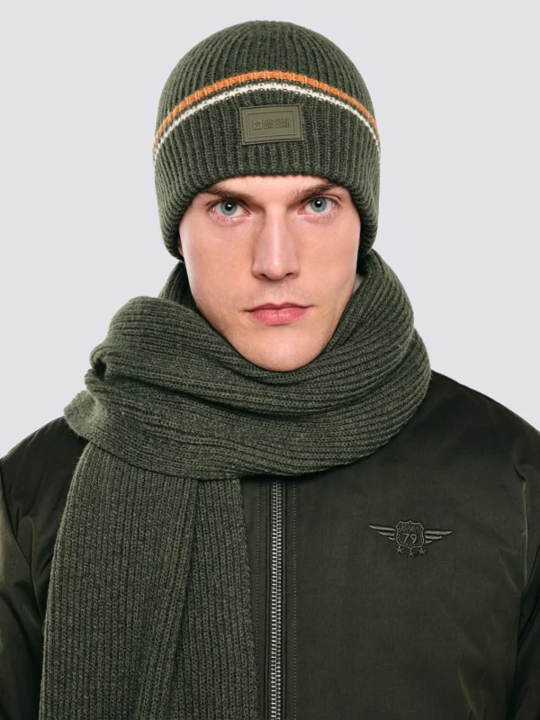 Czapka męska z kolorowym akcentem khaki Wandegor 303