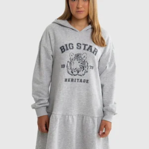 Sukienka dziewczęca dzianinowa z kapturem szara Fleur 901