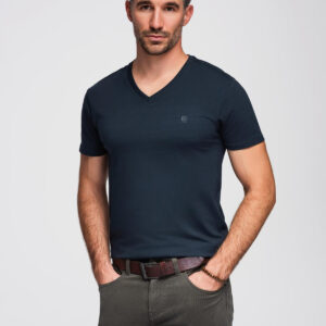 T-shirt męski V-NECK z elastanem - granatowy V2