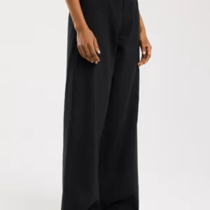 6919ac16c341633c9b65e0a9785ccaaf471f1de4 Spodnie damskie z szeroką nogawką z dodatkiem lnu czarne Malu 907